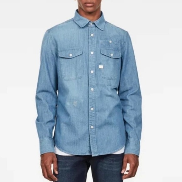 G-Star Raw Blue Button Shirt Size Small New - Picture 1 of 7
